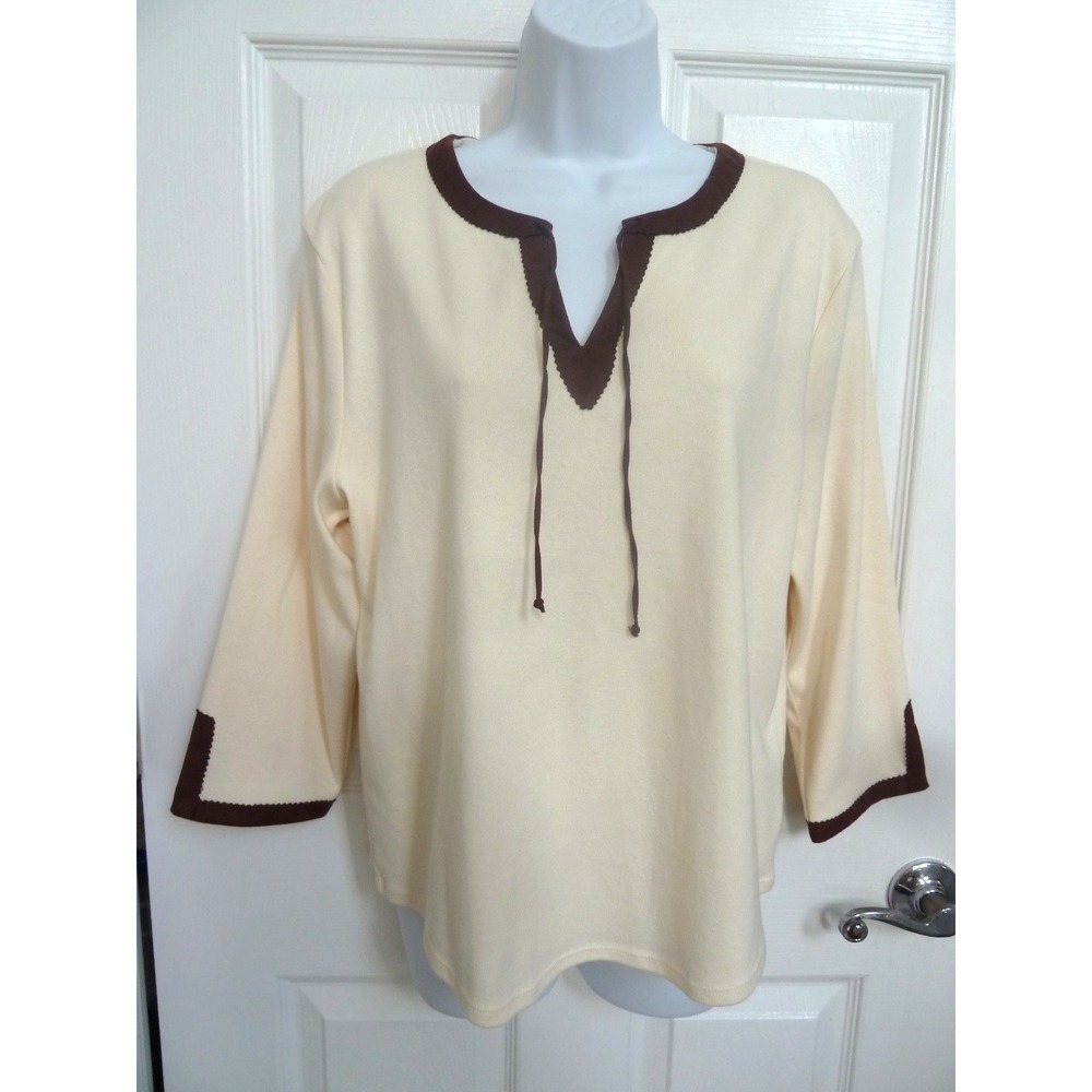 NWT JONES WEAR SPORT Sz XL Ribbed Top Pullover Cotton Suede-Like Trim Country